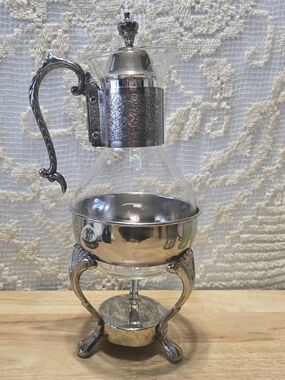 Silver-Accent Glass Coffee/Tea Server with Stand